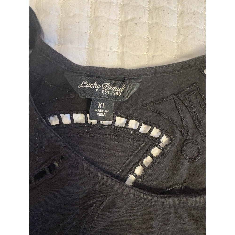 Lucky Brand Women's Black Embroidered Cut Out Sleeveless Top, XL - Picture 2 of 7